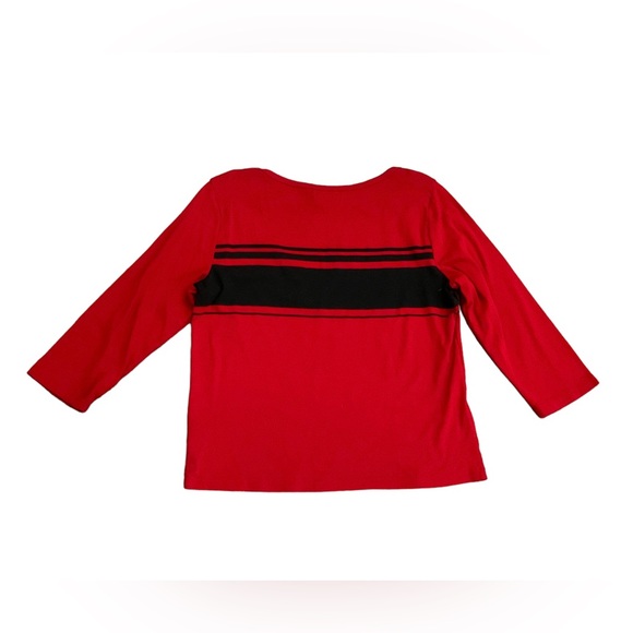 Ladies XL CHAPS Boat Neck 3/4 Sleeve Red Tee with Dark Navy Stripe - Picture 1 of 5